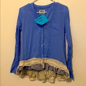 Blue White Button Blouse